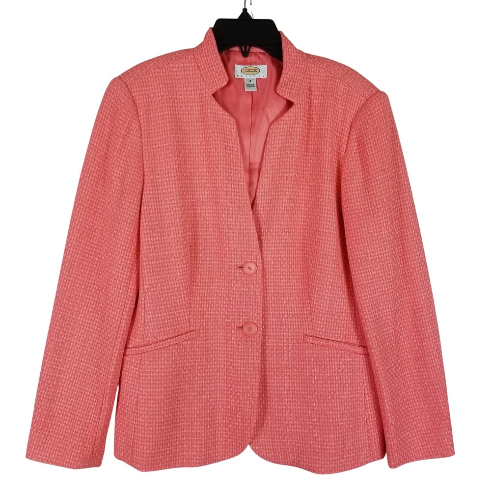 Talbots Blazer Women 8 P Coral Basketweave Textured Split Neck Two Button Jacket